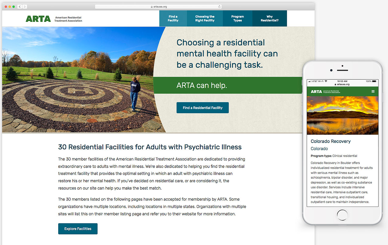 Responsive website for the American Residential Treatment Association