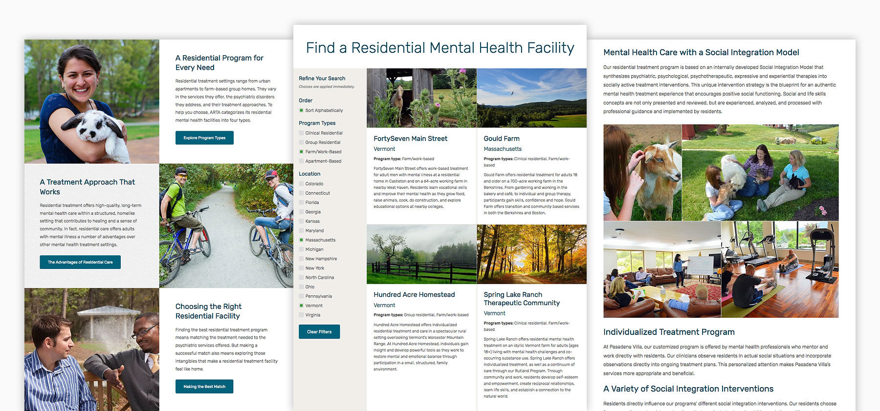 Three responsive website page views for the American Residential Treatment Association