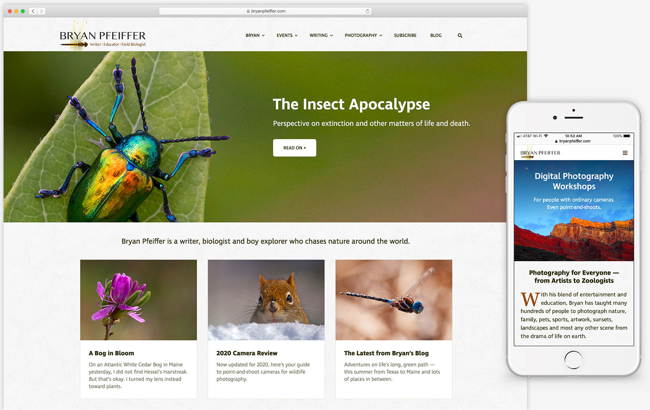 Responsive website for naturalist Bryan Pfeiffer