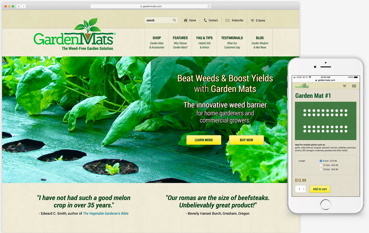 Responsive e-commerce website for Gardenmats in Vermont