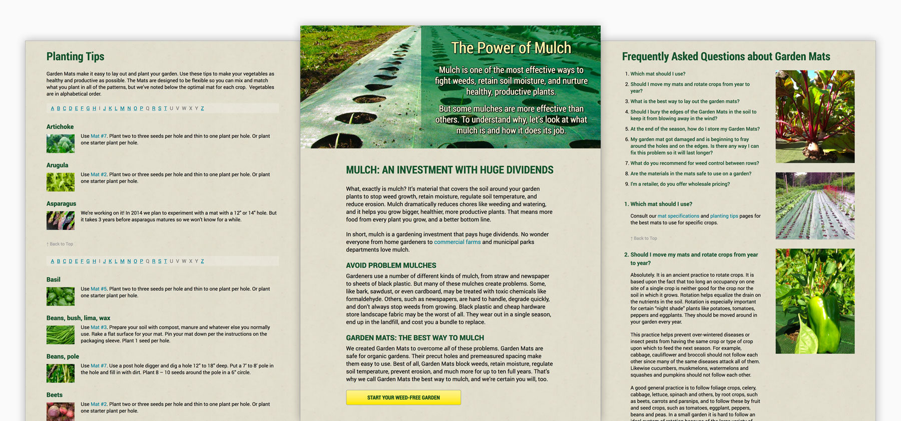 Three responsive website page views for Vermont weed barrier company
