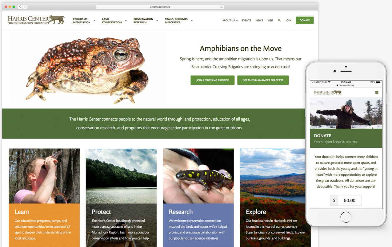 Website for the Harris Center for Conservation Education in Hancock, New Hamshire