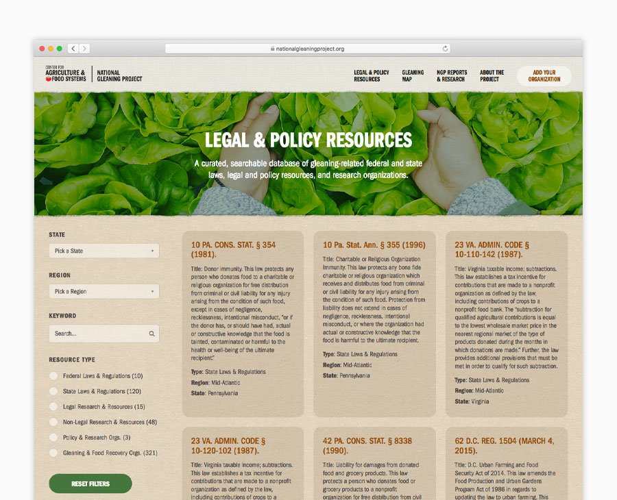 Desktop version of the National Gleaning Project resource database