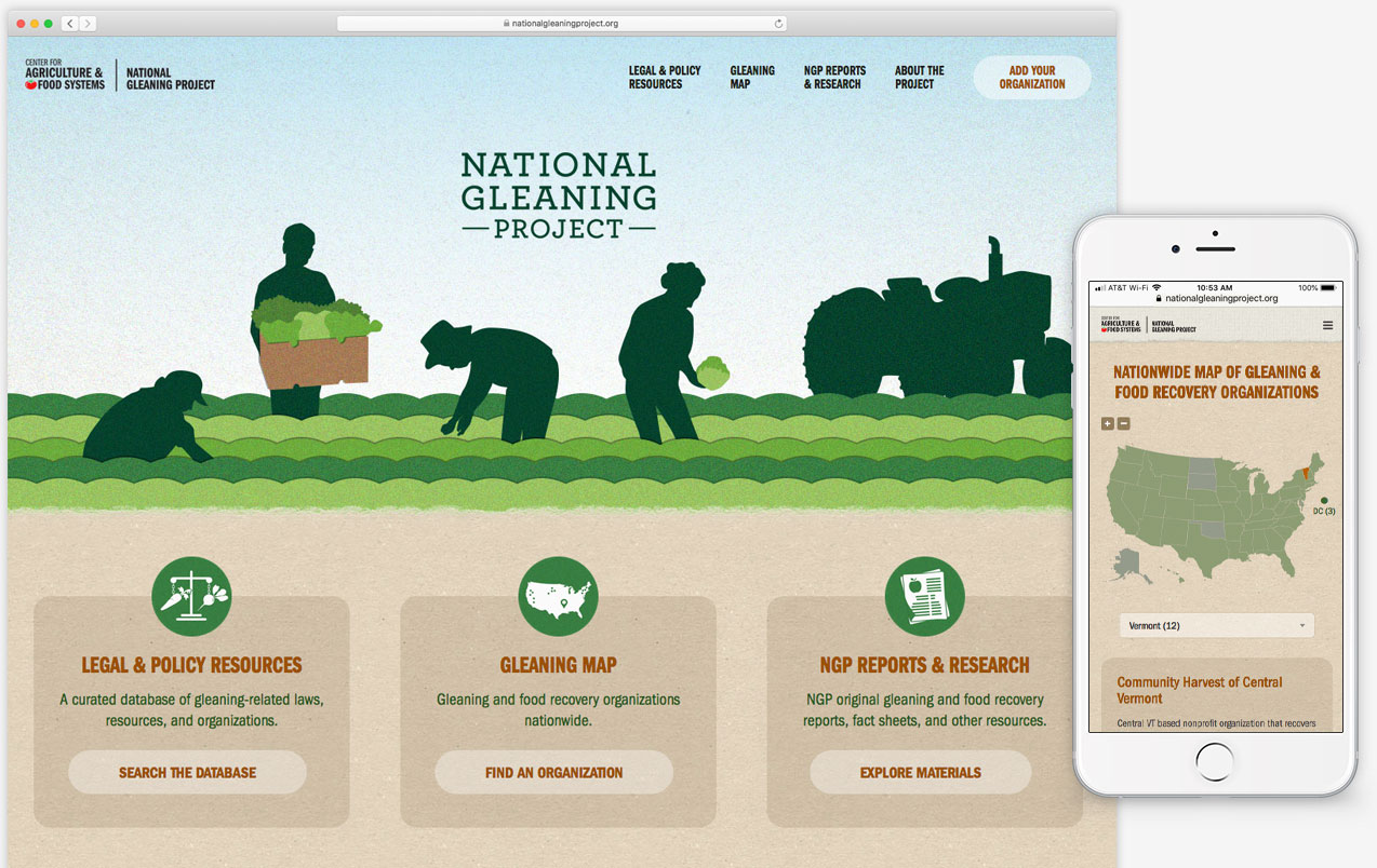 Responsive website and database of gleaning resources for the National Gleaning Project and Center for Agriculture and Food Systems at Vermont Law School