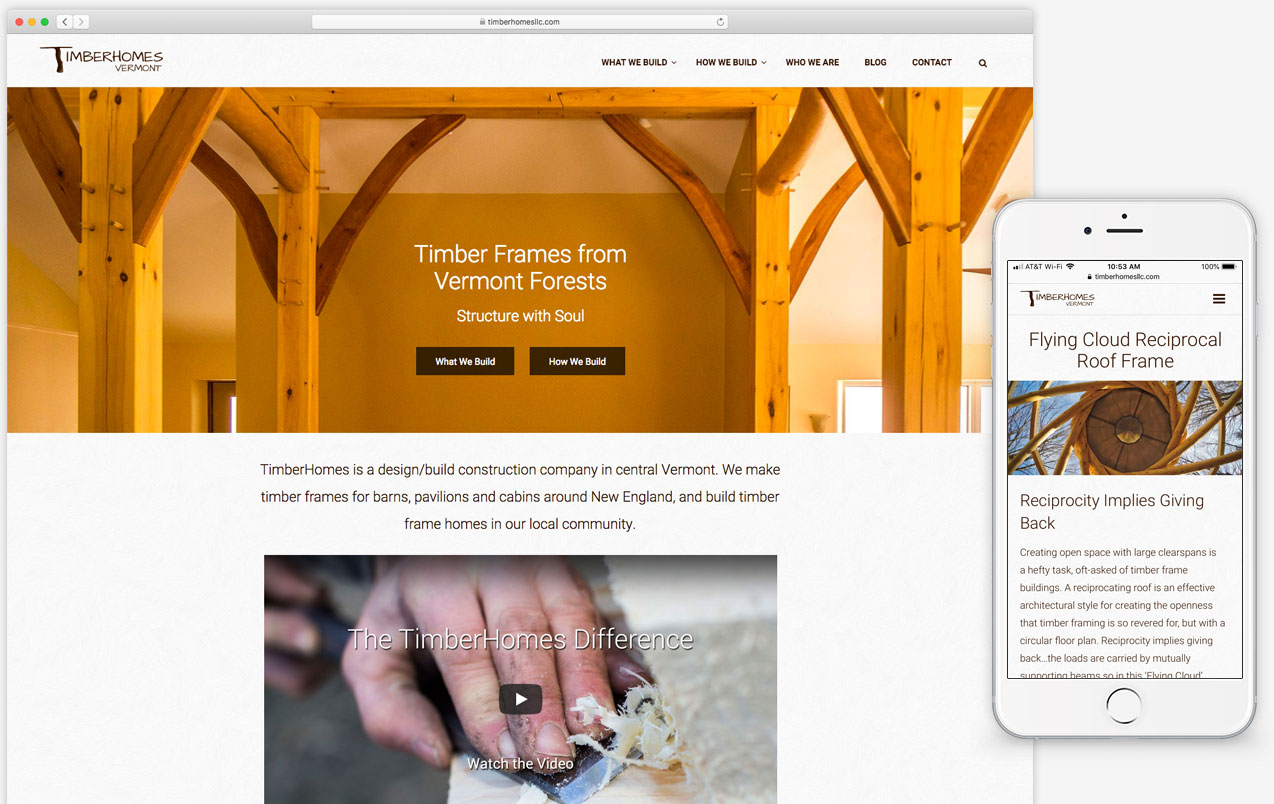 Responsive website for TimberHomes in Vershire and Montpelier Vermont