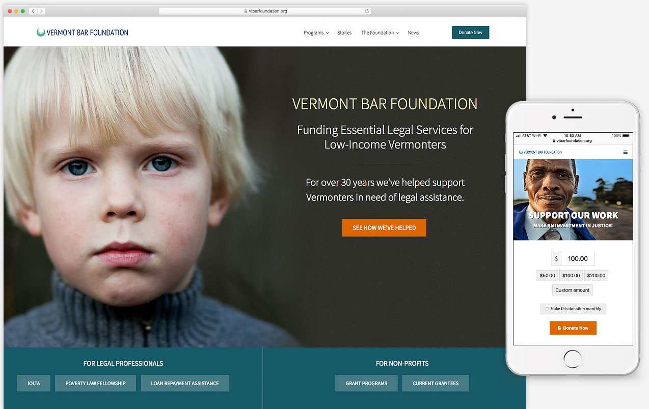 Responsive wordpress website and online donation system for the Vermont Bar Foundation