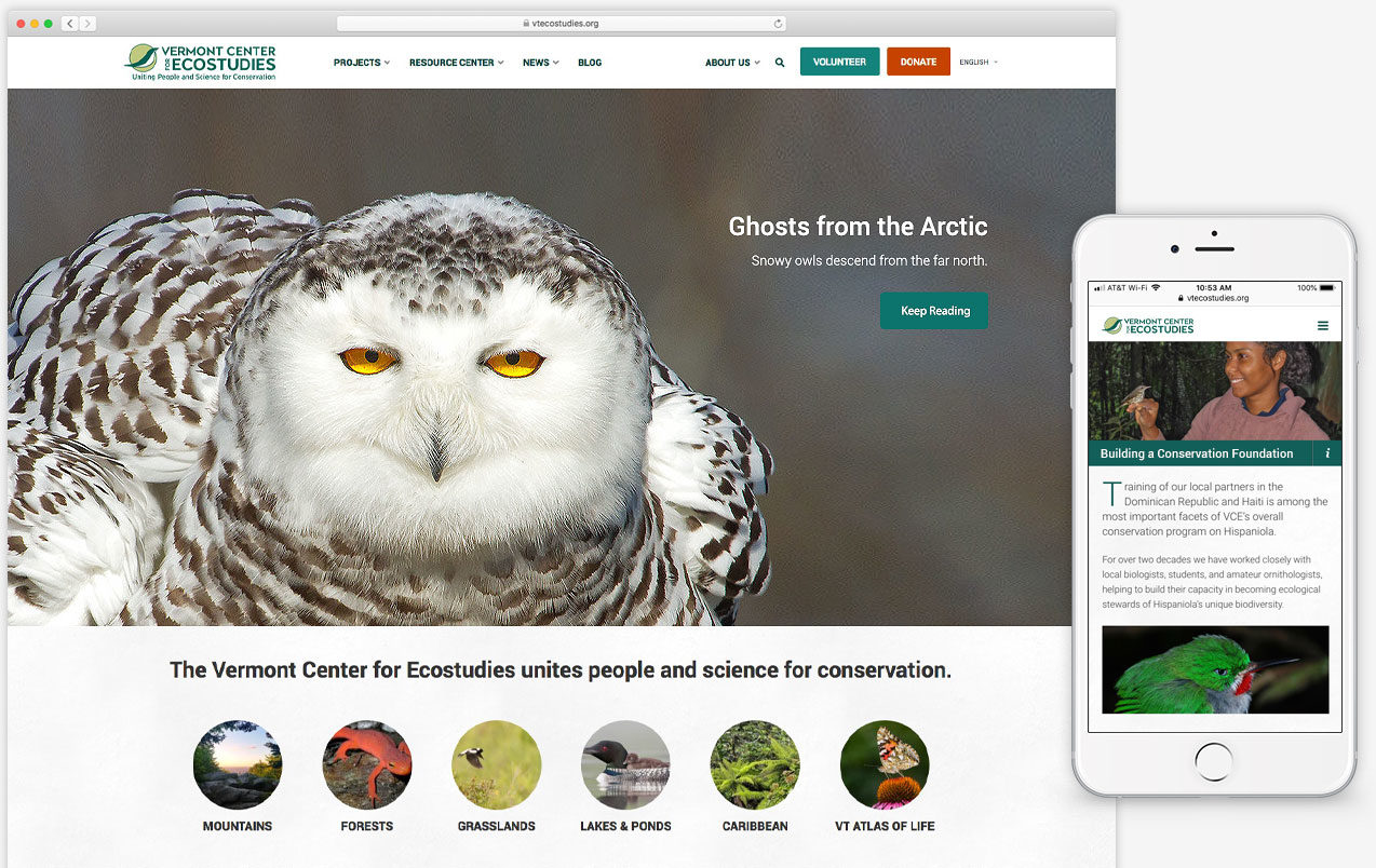 Responsive website for Vermont Center for Ecostudies